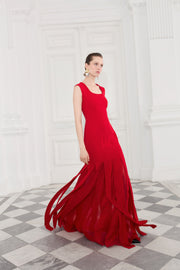 Crepe Dress With Detailed Chiffon