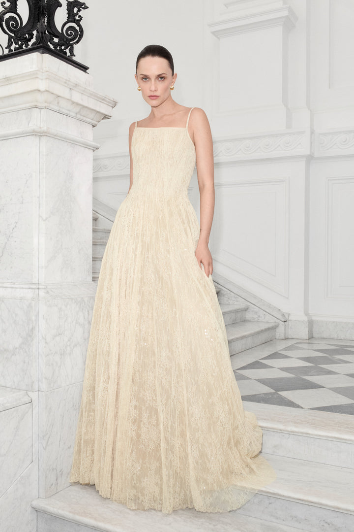 A-line Pleated Lace Dress