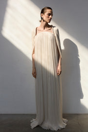 Cape Styled With Strapless Hand Pleated Silk Dress
