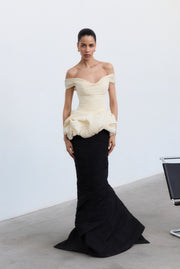 Off-Shoulder Pleated Taffeta Fish-Cut Dress