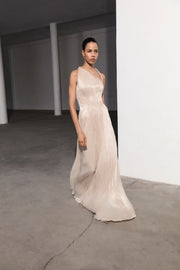 One-Shoulder Pleated Silk Dress