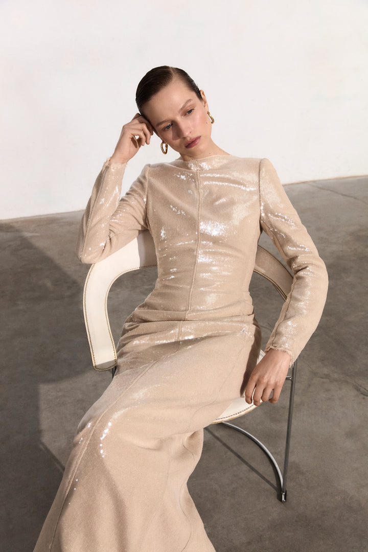 High Neck Sequins Dress