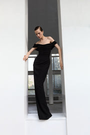 Off-Shoulder Draped Crepe Dress