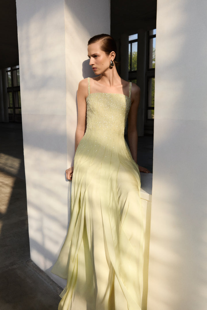 A-Line Silk Chiffon Dress With Embroidery