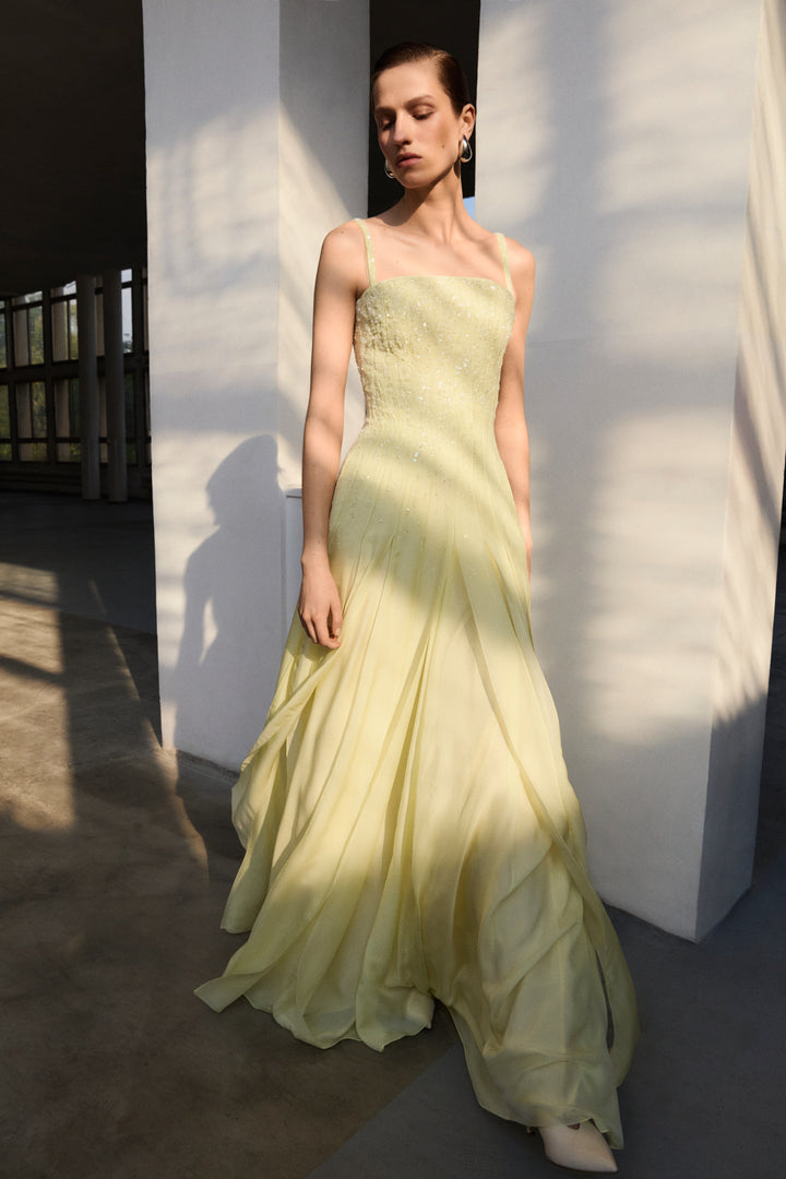 A-Line Silk Chiffon Dress With Embroidery
