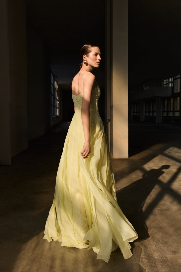 A-Line Silk Chiffon Dress With Embroidery
