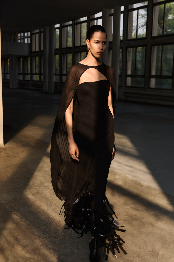 Strapless Chiffon Dress With Embroidered Sequins