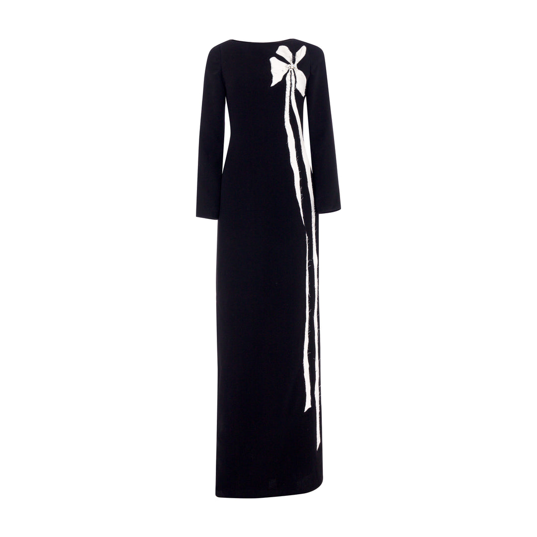 Long sleeve Crepe gown with flower cutout