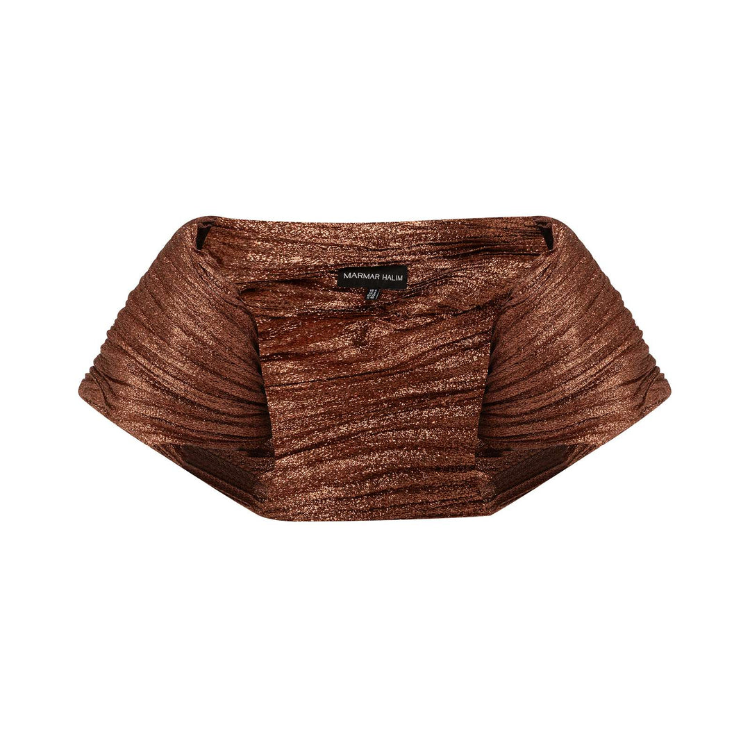 Strapless Pleated Jacquard Lurex Dress With Over Skirt And Cape