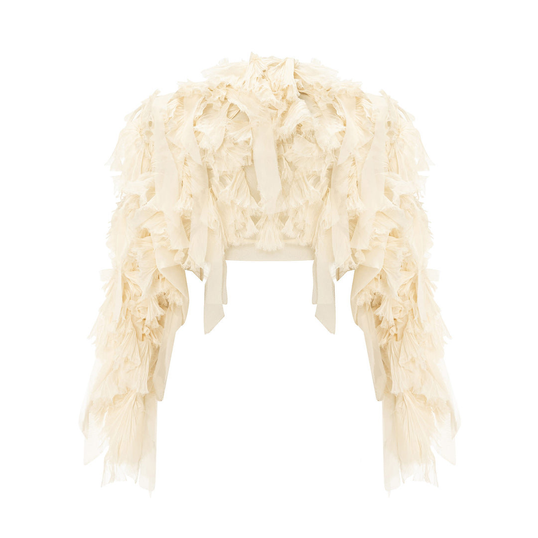 Cape Styled With Strapless Chiffon Georgette Pleated Dress