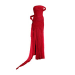 Load image into Gallery viewer, Hand pleated draped chiffon gown with cape and slit
