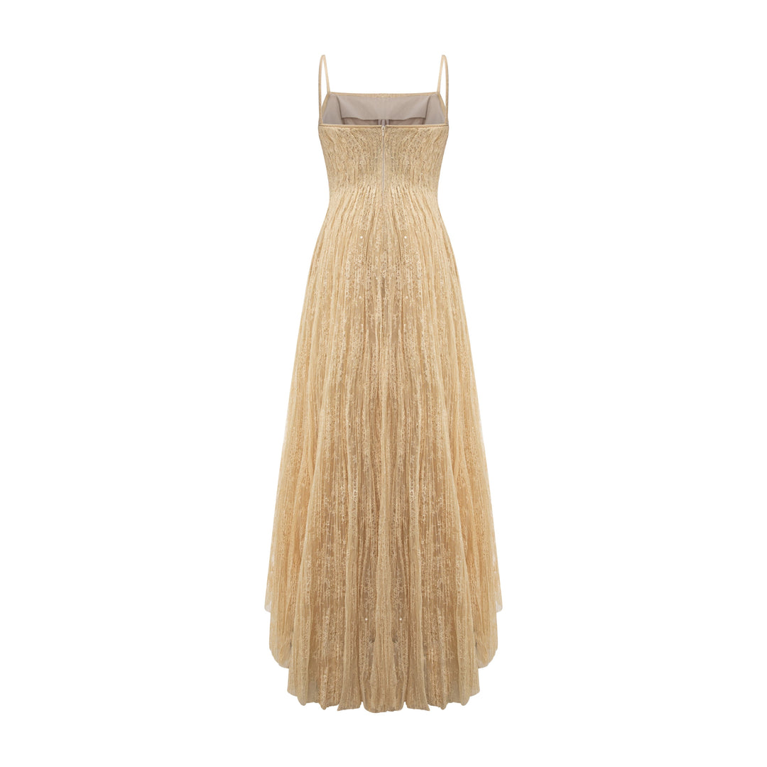 A-line Pleated Lace Dress