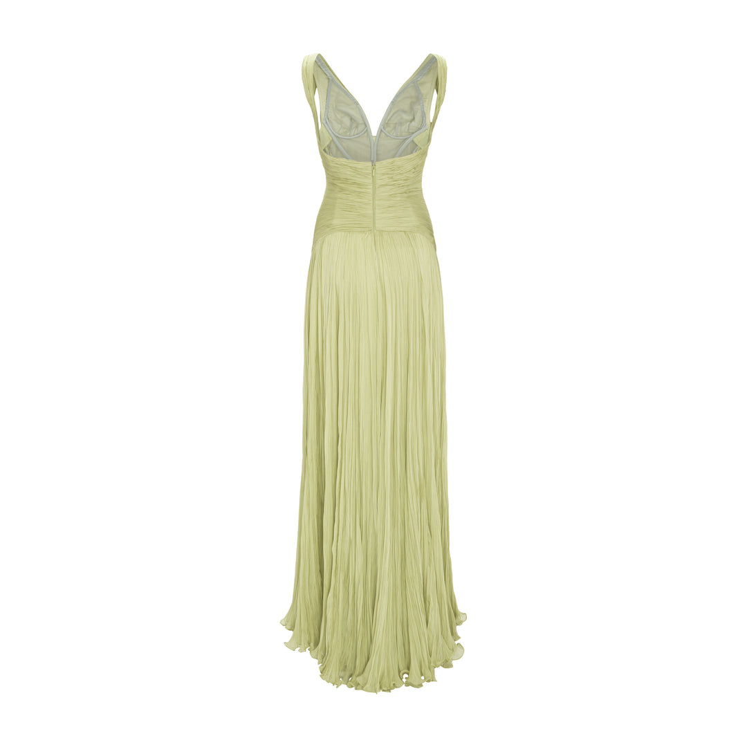 Lettuce Hem Pleated Silk Gown