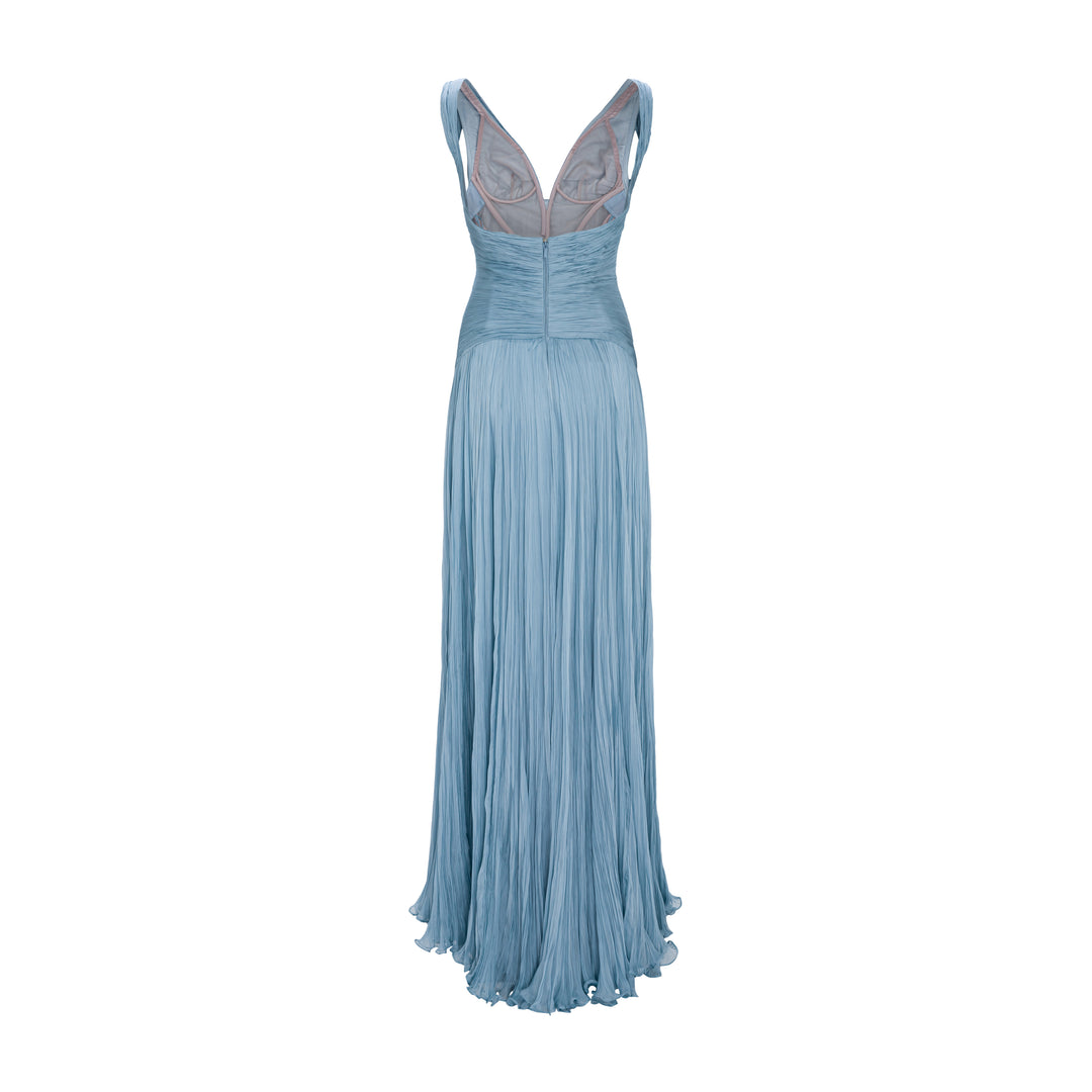 Lettuce Hem Pleated Silk Gown