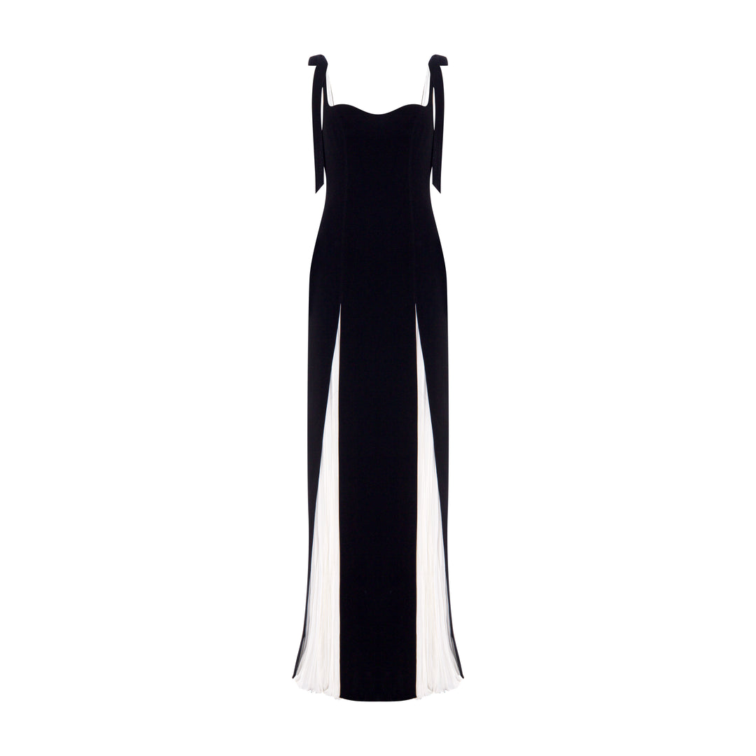 Sweetheart neckline Crepe gown with cutout slit and  hand-pleated Crepe underlay