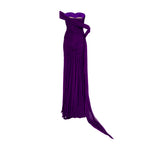 Load image into Gallery viewer, Hand pleated draped chiffon gown with cape and slit
