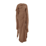 Load image into Gallery viewer, Long sleeve draped Crepe gown with slit
