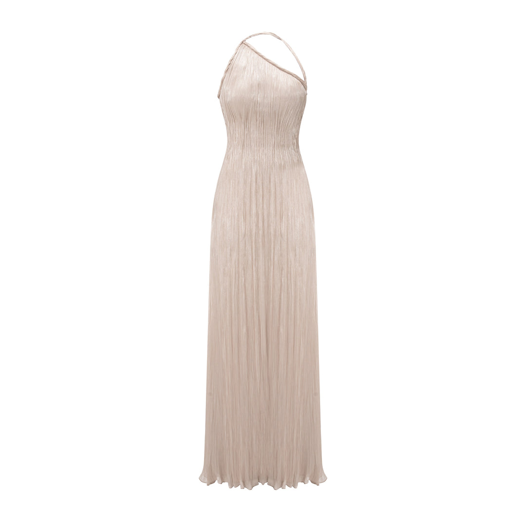 One-Shoulder Pleated Silk Dress