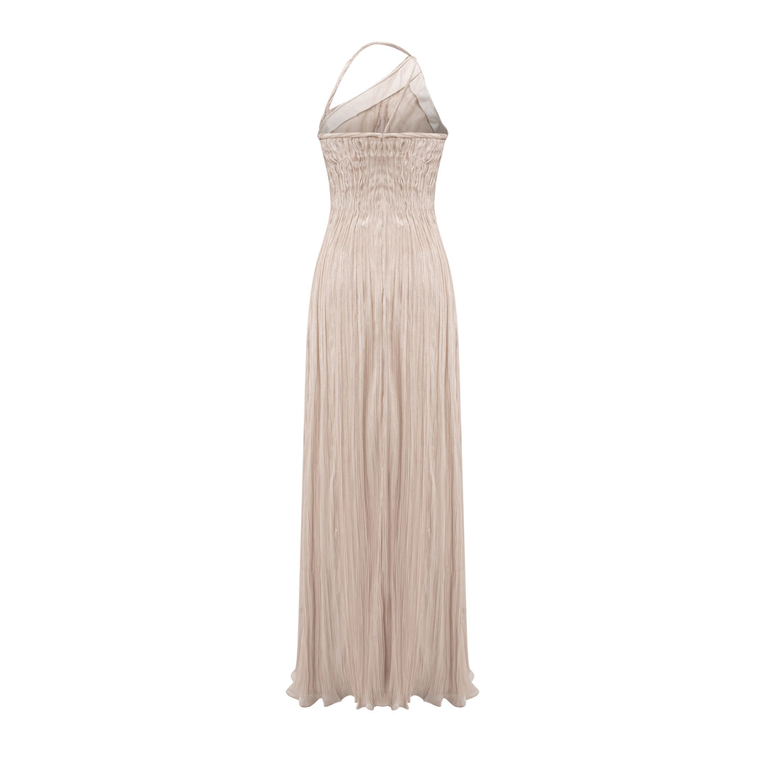 One-Shoulder Pleated Silk Dress