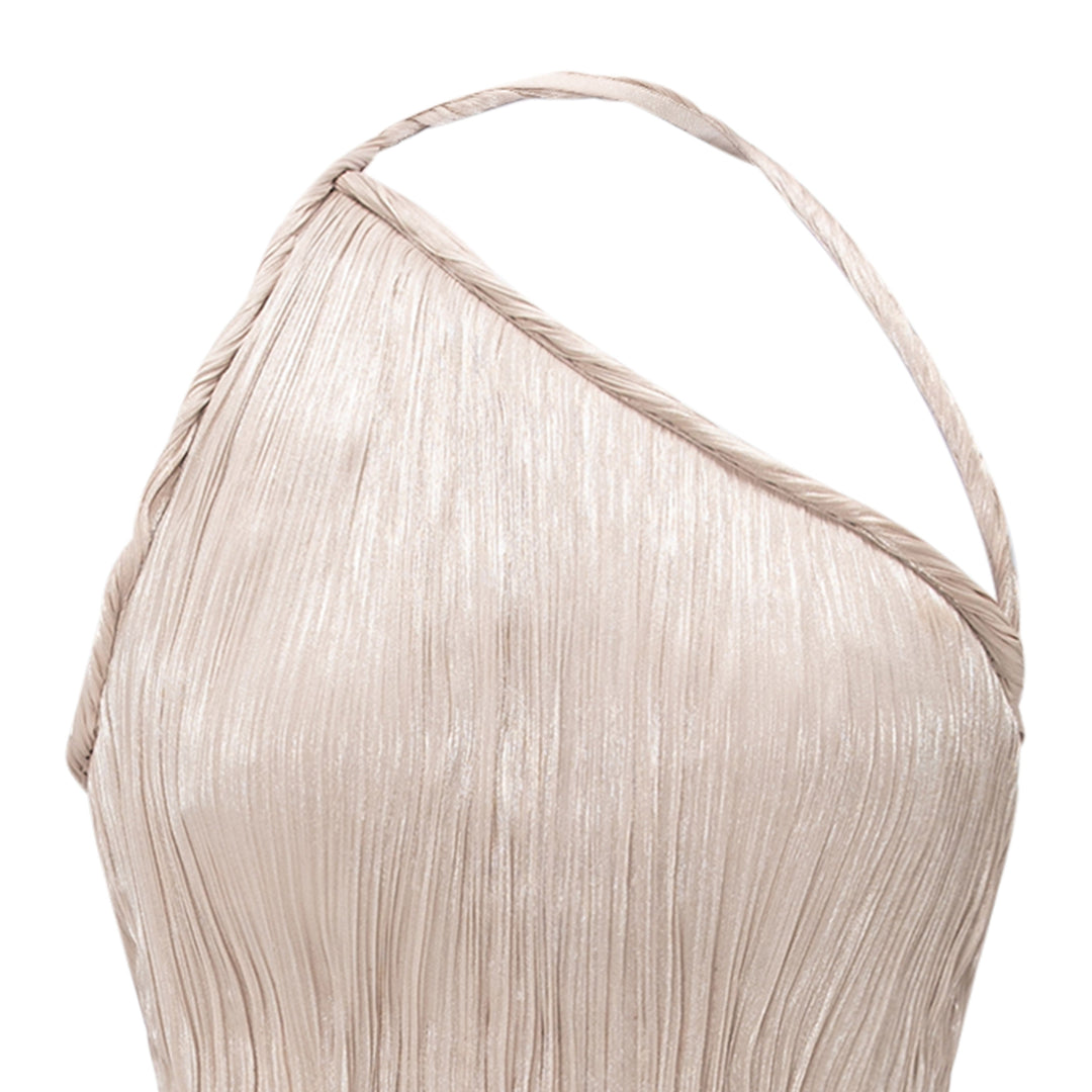 One-Shoulder Pleated Silk Dress