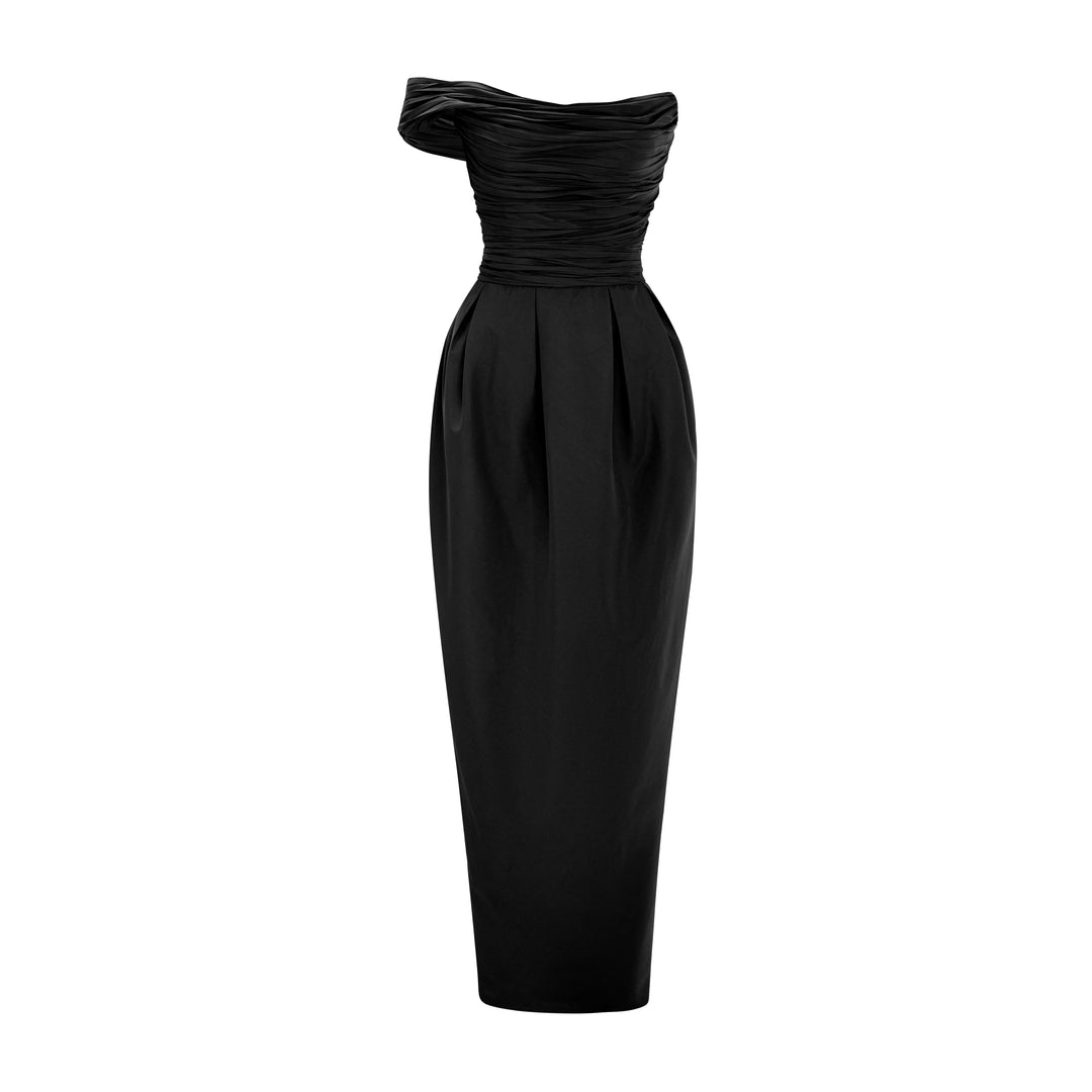 Column Pleated Taffeta Gown