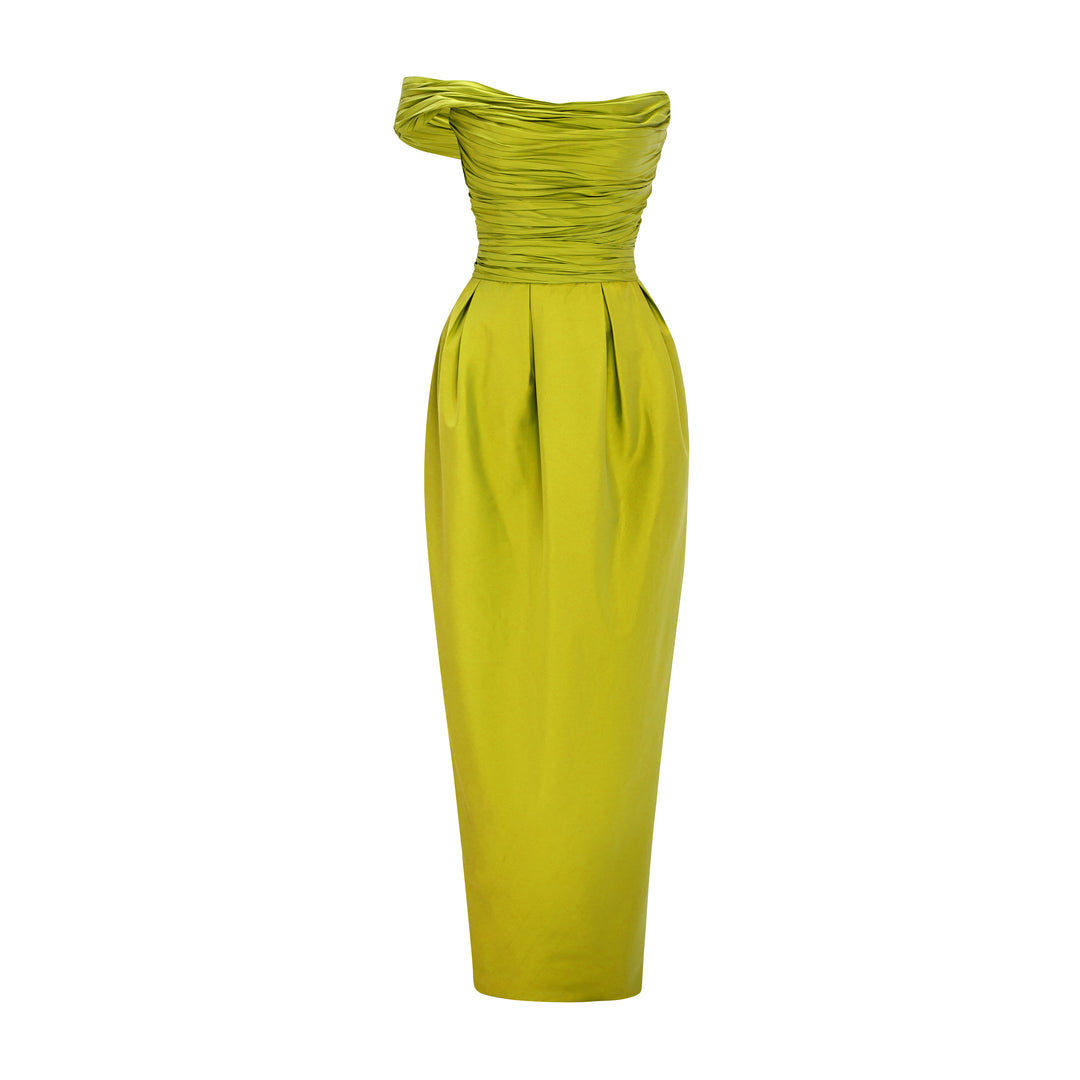 Column Pleated Taffeta Gown