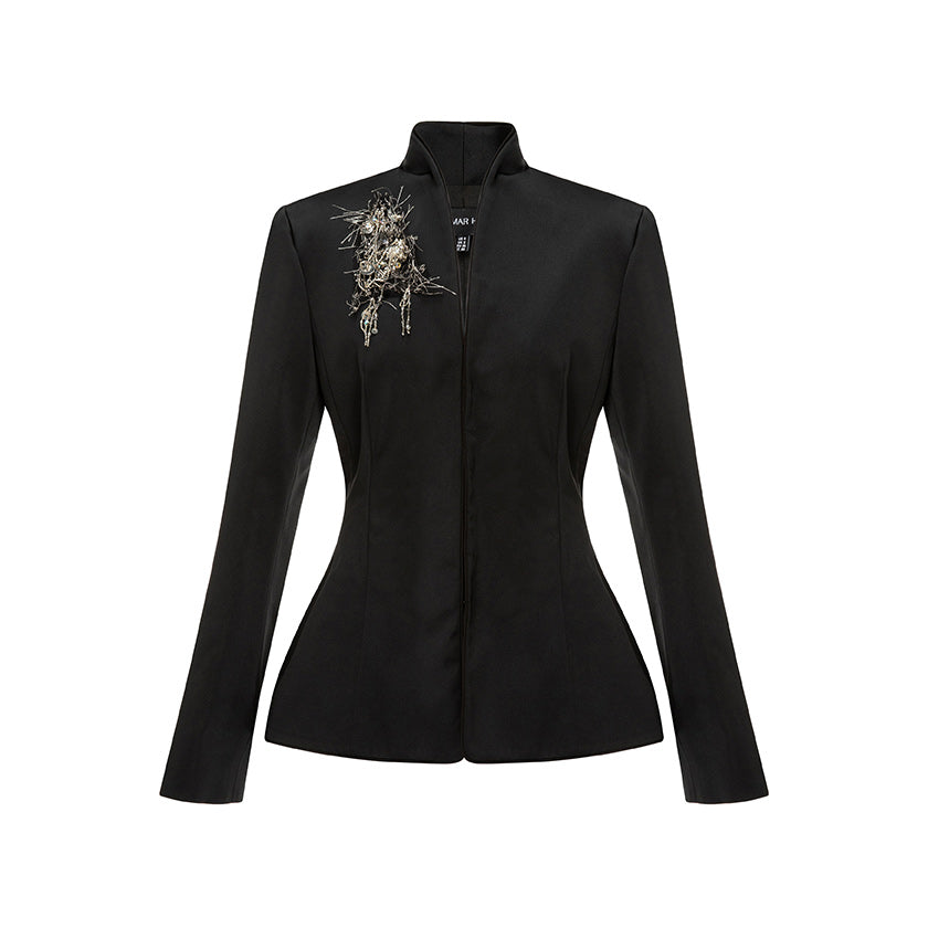 Satin Duchess Jacket With Embroidered Brooch