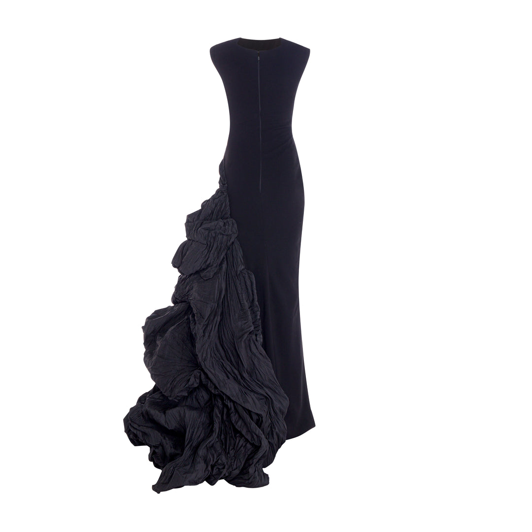 Black Crepe Dress with hand crushed Taffeta puff Burgundy / 40 Black Crepe Dress with hand crushed Taffeta puff Burgundy / 40