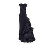 Load image into Gallery viewer, Black Crepe Dress with hand crushed Tafeta puff
