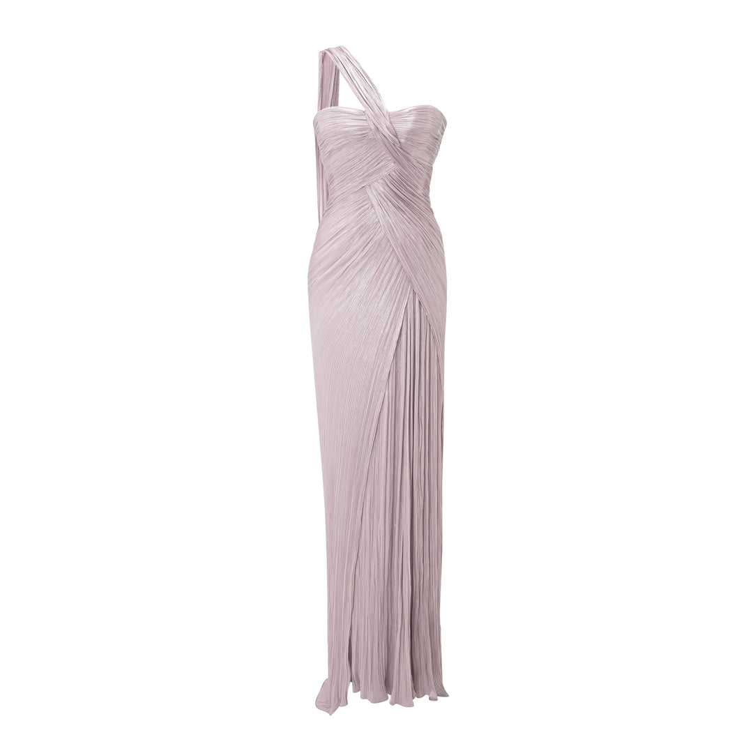 One Shoulder Pleated Silk Dress