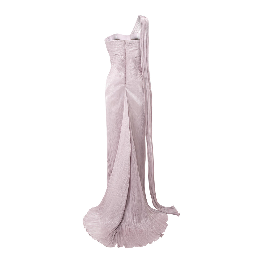 One Shoulder Pleated Silk Dress