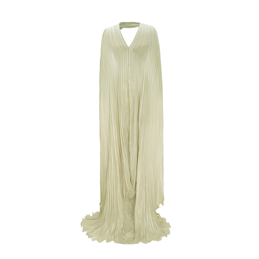 Pleated Silk Capelet Gown
