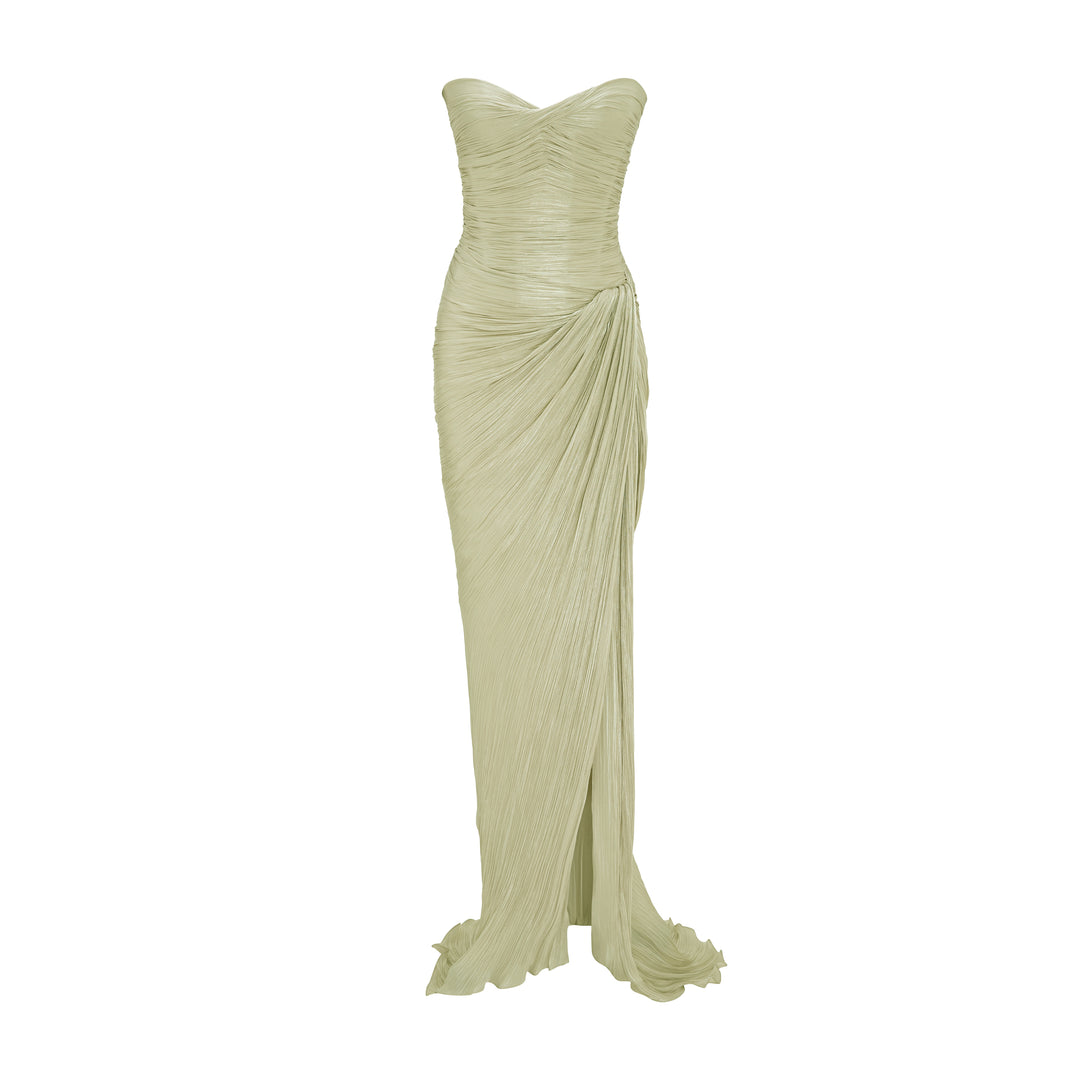 Pleated Silk Capelet Gown