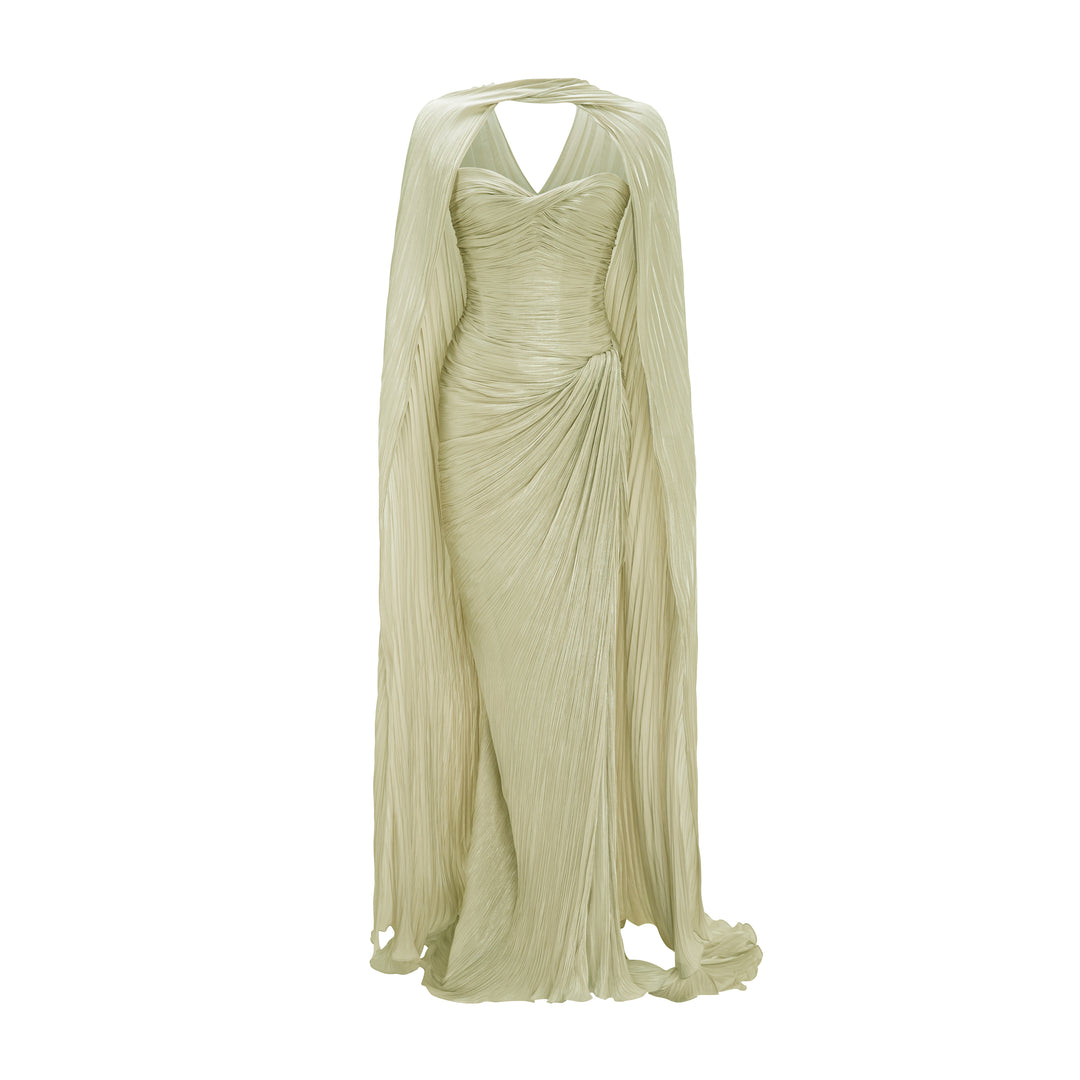 Pleated Silk Capelet Gown