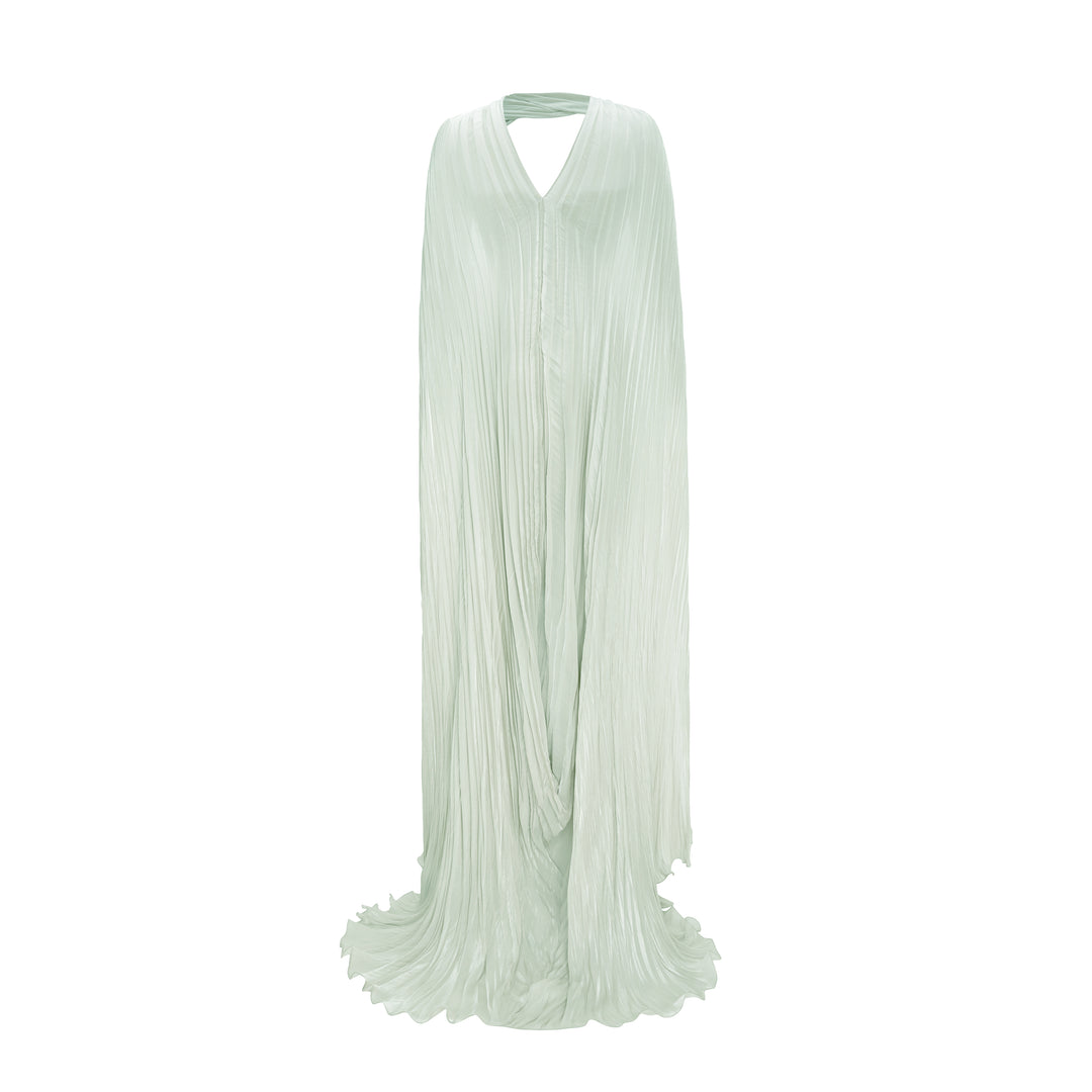 Pleated Silk Capelet Gown