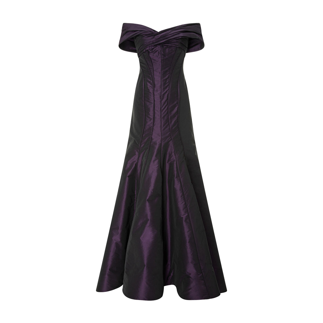 Off-Shoulder Fish Cut Taffeta Dress