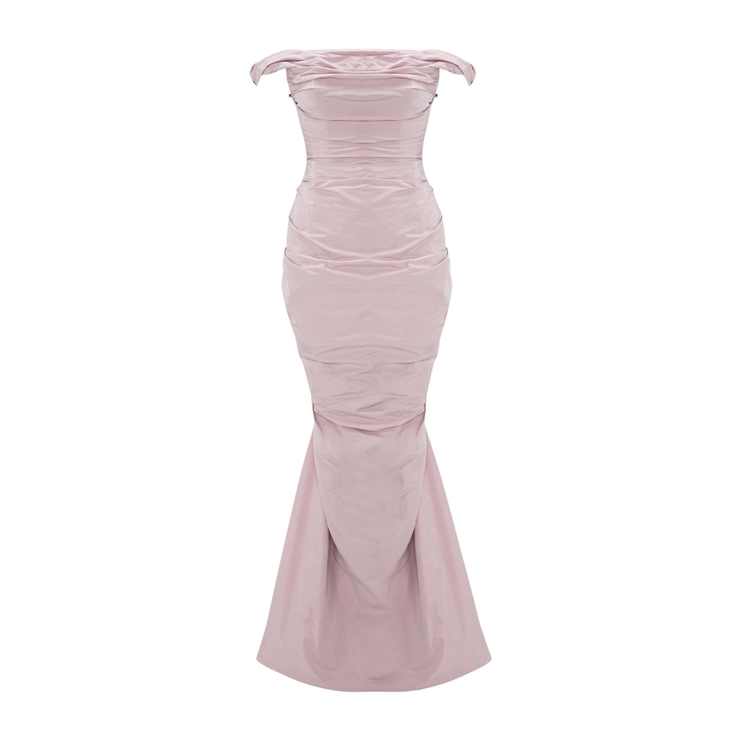 Off-Shoulder Draped Taffeta Dress