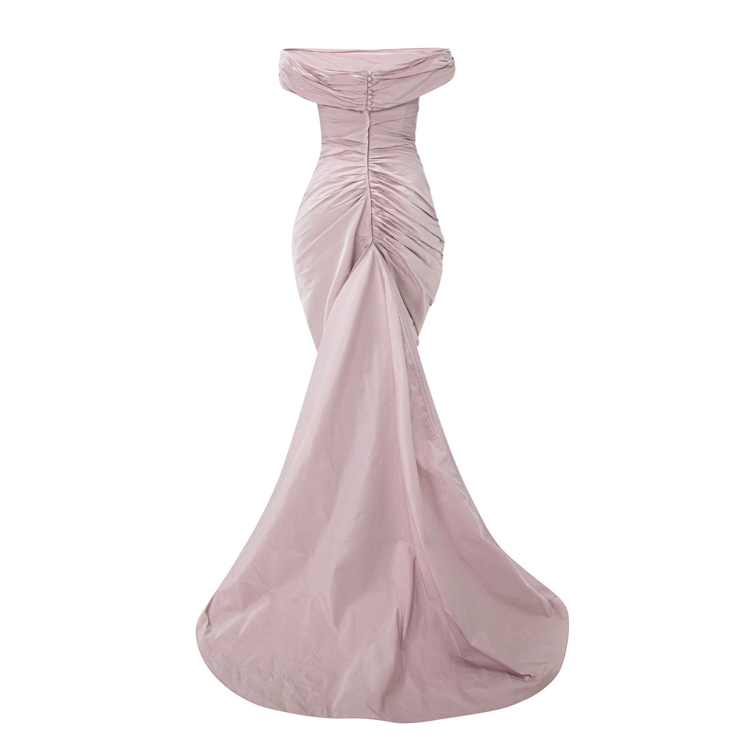 Off-Shoulder Draped Taffeta Dress