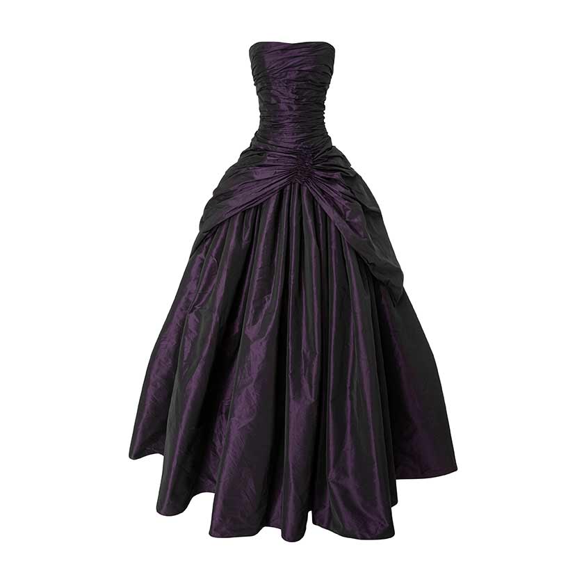 Strapless Draped Taffeta Dress With Wire Outline
