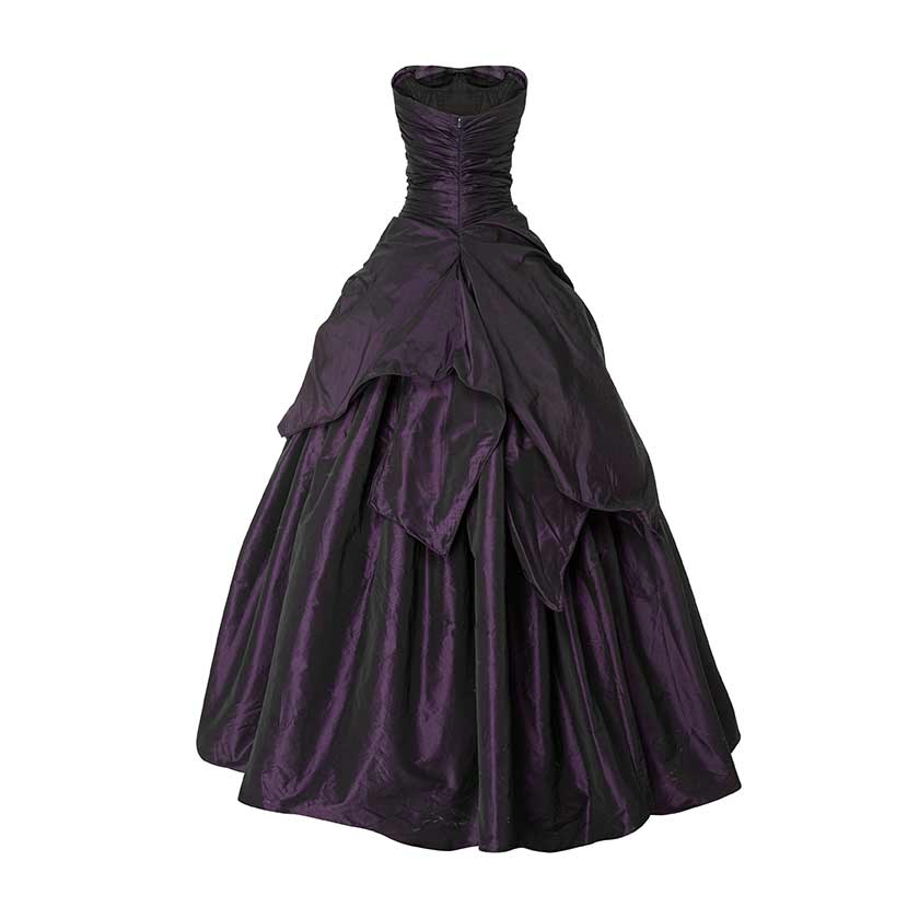 Strapless Draped Taffeta Dress With Wire Outline