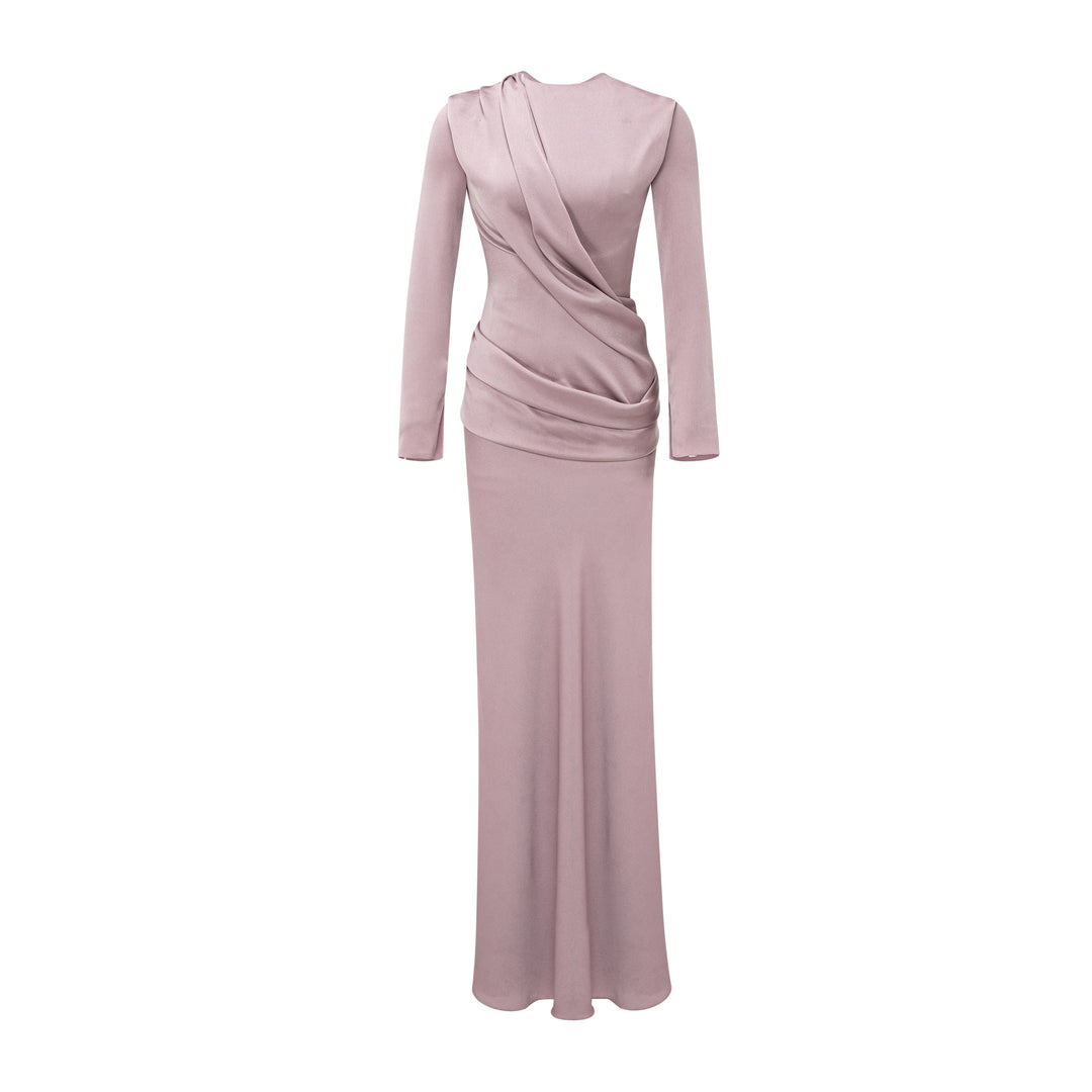 High Neck Draped Satin Dress