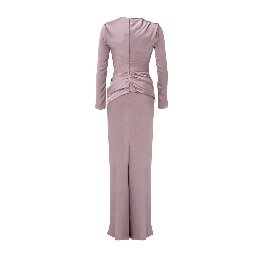 High Neck Draped Satin Dress