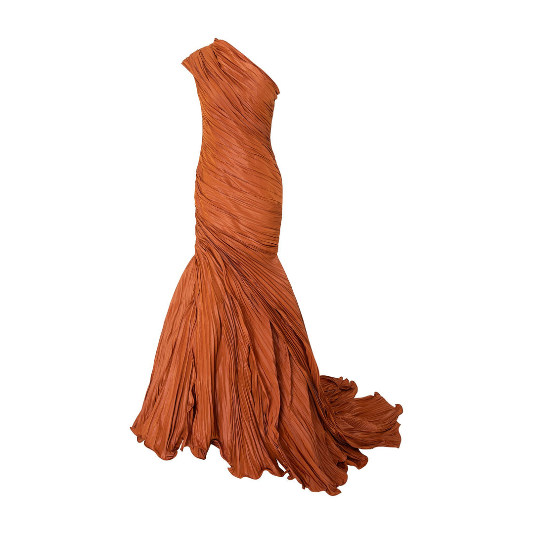 One-Shoulder Fish Cut Pleated Taffeta Dress