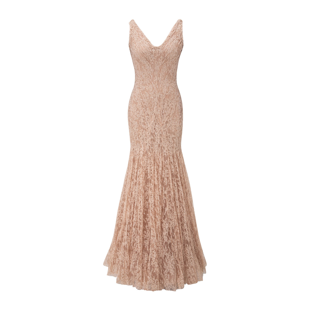 Fish-Cut Pleated Lace Dress