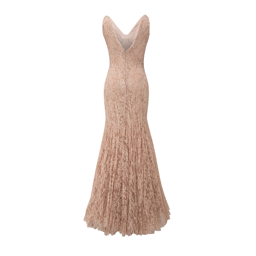 Fish-Cut Pleated Lace Dress