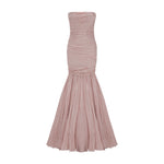 Load image into Gallery viewer, STRAPLESS FISH CUT HAND PLEATED TAFFETA DRESS WITH CAPE
