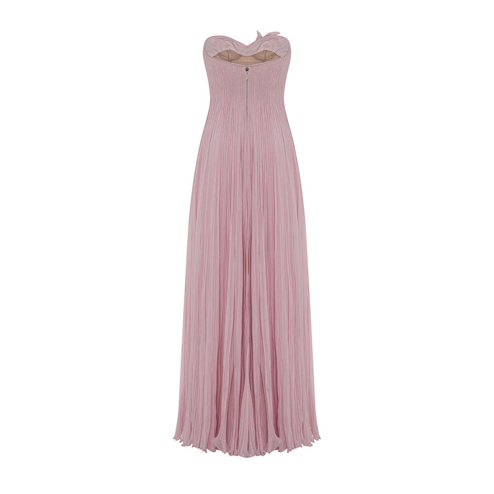 STRAPLESS CHIFFON GEORGETTE DRESS WITH EMBROIDERED PETALS ON BUST