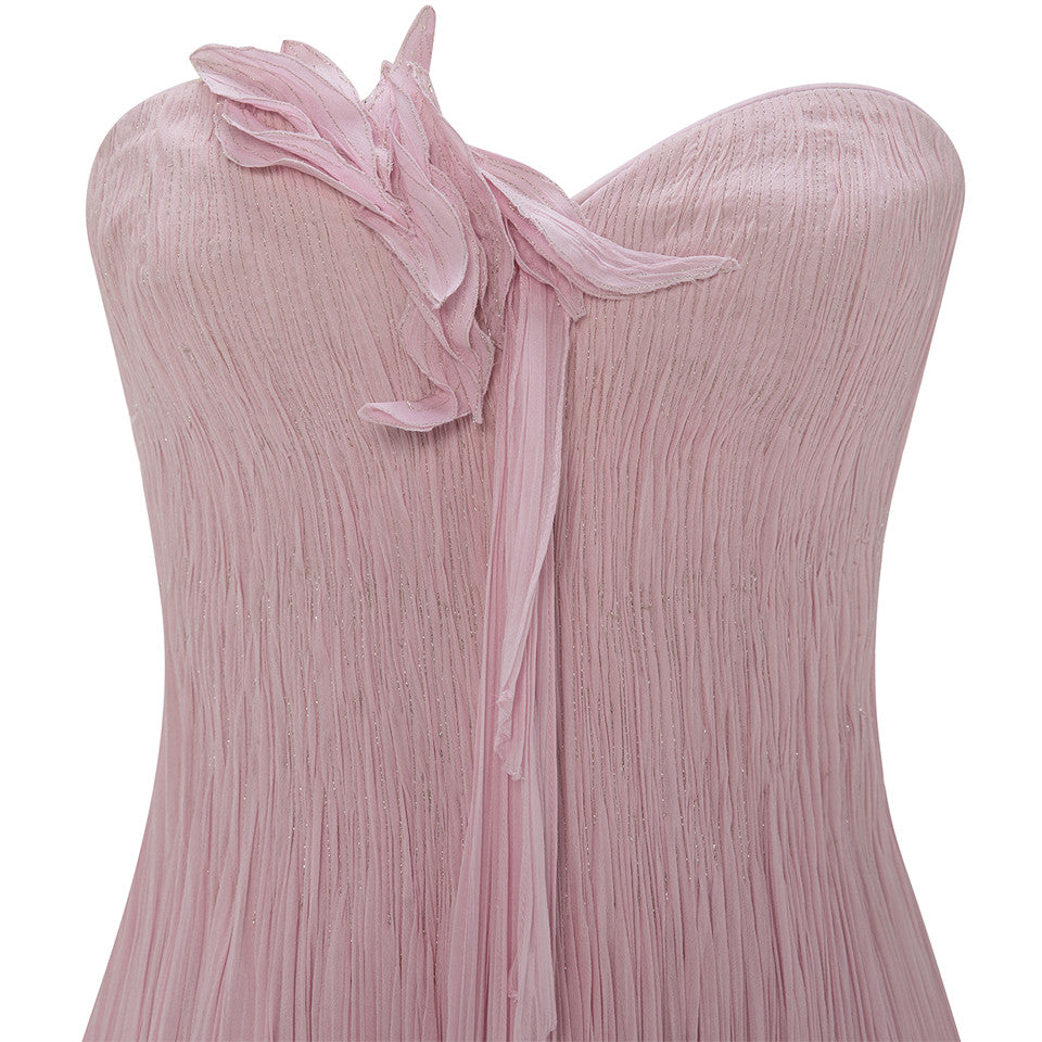 STRAPLESS CHIFFON GEORGETTE DRESS WITH EMBROIDERED PETALS ON BUST