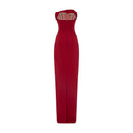 Load image into Gallery viewer, STRAPLESS ASYMMETRCAL CREPE GOWN WITH EMBROIDERED PETALS
