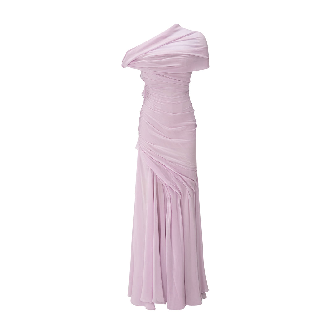 Asymmetrical Draped Chiffon Dress
